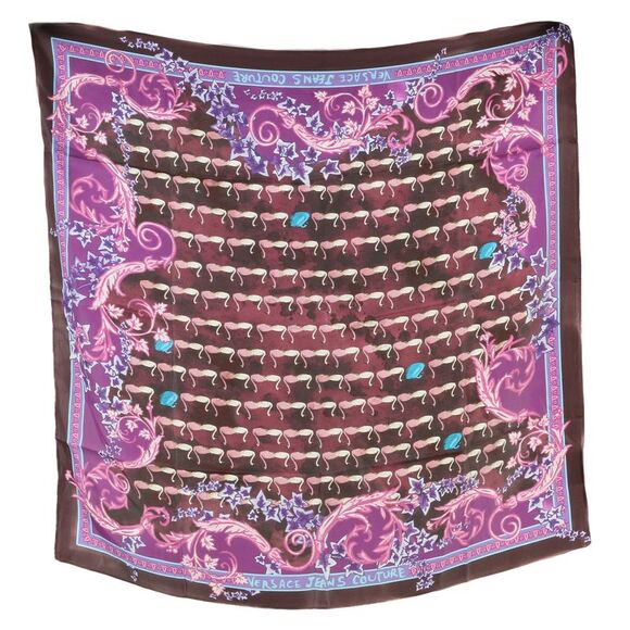 Versace Jeans Couture Plum Multicolor Silk Print Scarf